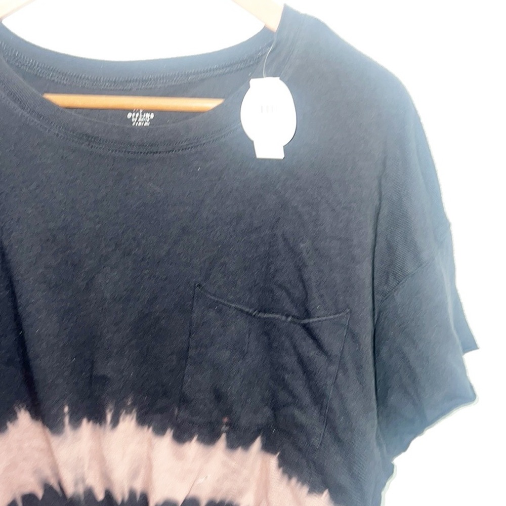 Offline By Aerie Cotton Black Tan Tie Dye Raw Hem Tie Front Short Sleeve Shirt - Picture 2 of 12